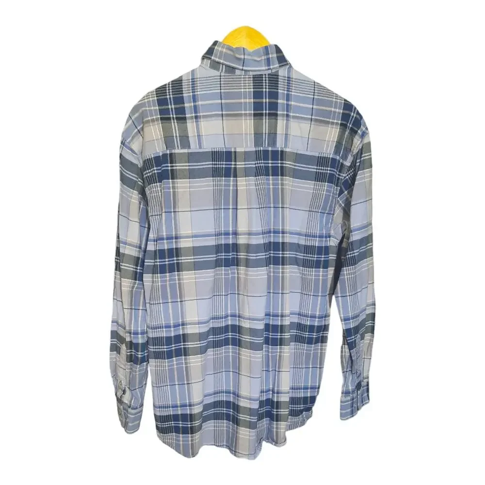 Wrangler Twenty X Mens Blue Plaid Button Front Long Sleeve Shirt Size M/L